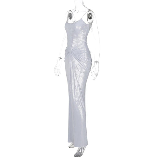 Load image into Gallery viewer, Sliver Spaghetti Strap Sexy Maxi Dress For Women Fashion Sparkle Sleeveless Backless Ruched Beach Club Sexy Long Dress
