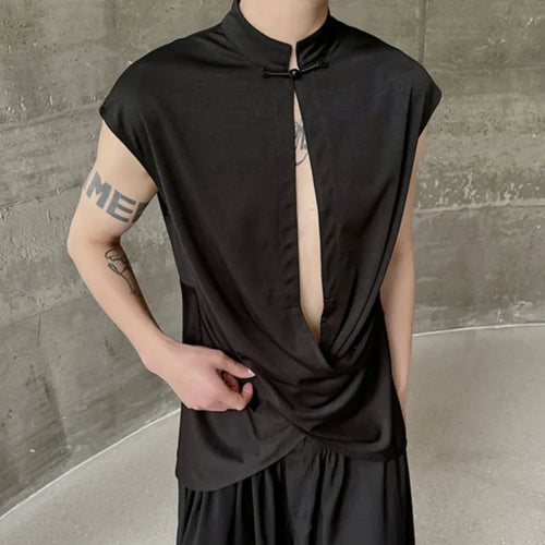 Load image into Gallery viewer, Summer Men&#39;s Vest Chinese Style Stand Collar Knot Button Sleeveless Cross Design Clothing Trend Casual Tank Top 9C5913
