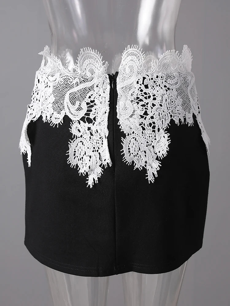 High Waist Black Lace Irregular Color-block Mini Half-body Skirt Women Fashion Tide New Spring Summer 2025 CPG3155