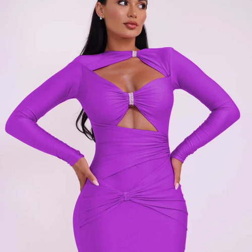 Load image into Gallery viewer, Elegant Hollow Out Long Sleeve Sexy Maxi Dress For Women Solid Color Slim Fit Cut Out Club Party Long Dress New
