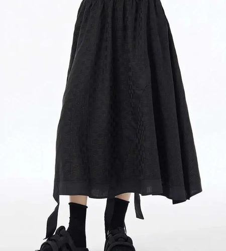 High Elastic Waist Black Tie Dye Ribbons Spliced A-line Half-body Skirt Women Fashion Tide New Spring Autumn 2025 1DH6608