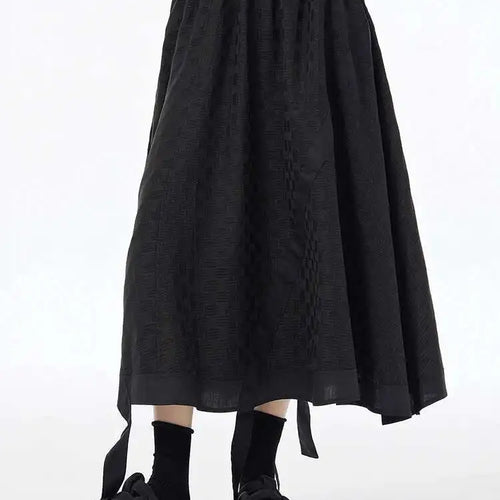 Load image into Gallery viewer, High Elastic Waist Black Tie Dye Ribbons Spliced A-line Half-body Skirt Women Fashion Tide New Spring Autumn 2025 1DH6608
