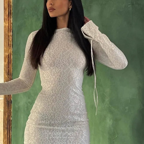 Load image into Gallery viewer, Fashion Lace Patchwork Double Layered Women Tight Wrap Hip Skirt Long Sleeved Elegant Dress Zipper Party Club Vestidos
