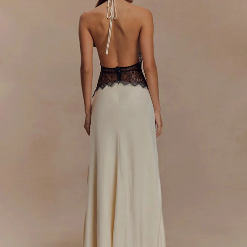 Load image into Gallery viewer, Summer Backless Sexy Maxi Dress Women Gown Patchwork Lace Halter Deep V Neck Sleeveless High Waist Elegant Long Dress
