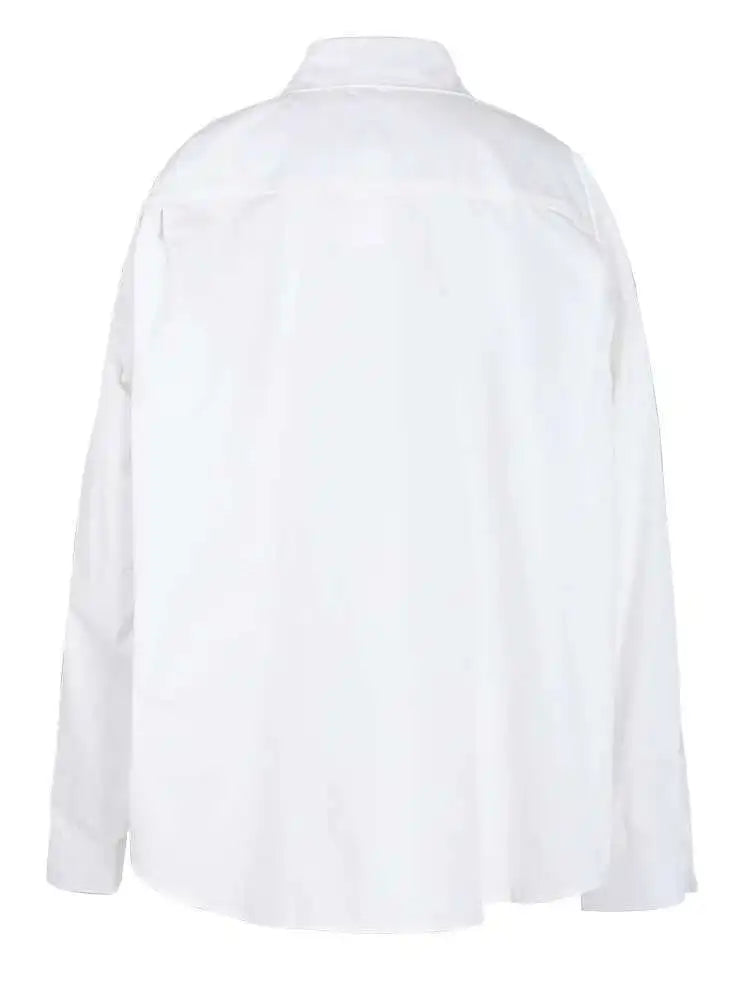 Women White Brief Shaped Big Size Casual Blouse New Lapel Long Sleeve Shirt Fashion Tide Spring Autumn 2025 CPG1165