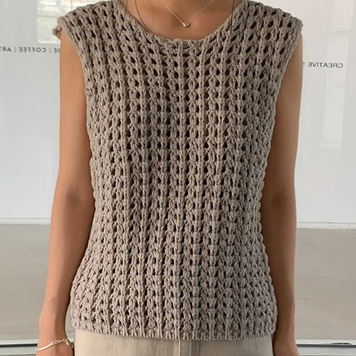 Load image into Gallery viewer, Hollow Out Knitting Pullover Sweaters For Women Round Neck Sleeveless Loose Casual Vests Female Fashion Clothing
