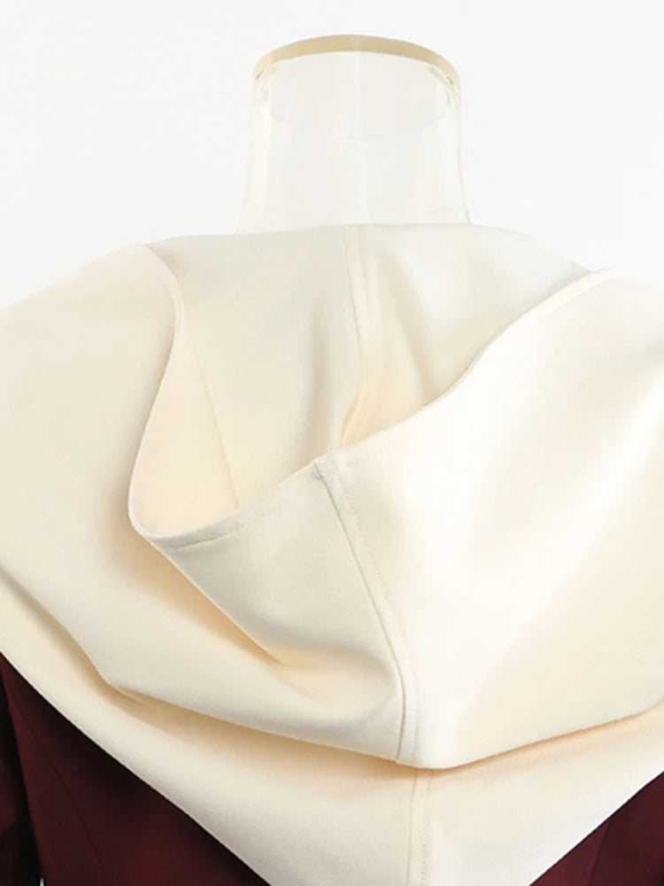 Women Wine Red Irregular Color-block Elegant Blazer New Hooded Long Sleeve Jacket Fashion Tide Spring Autumn 2025 1DH9528