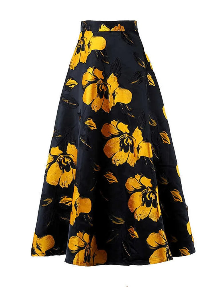 High Waist Black Flower Jacquard Temperament Long Half-body Skirt Women Fashion Tide New Spring Autumn 2025 1DD3182