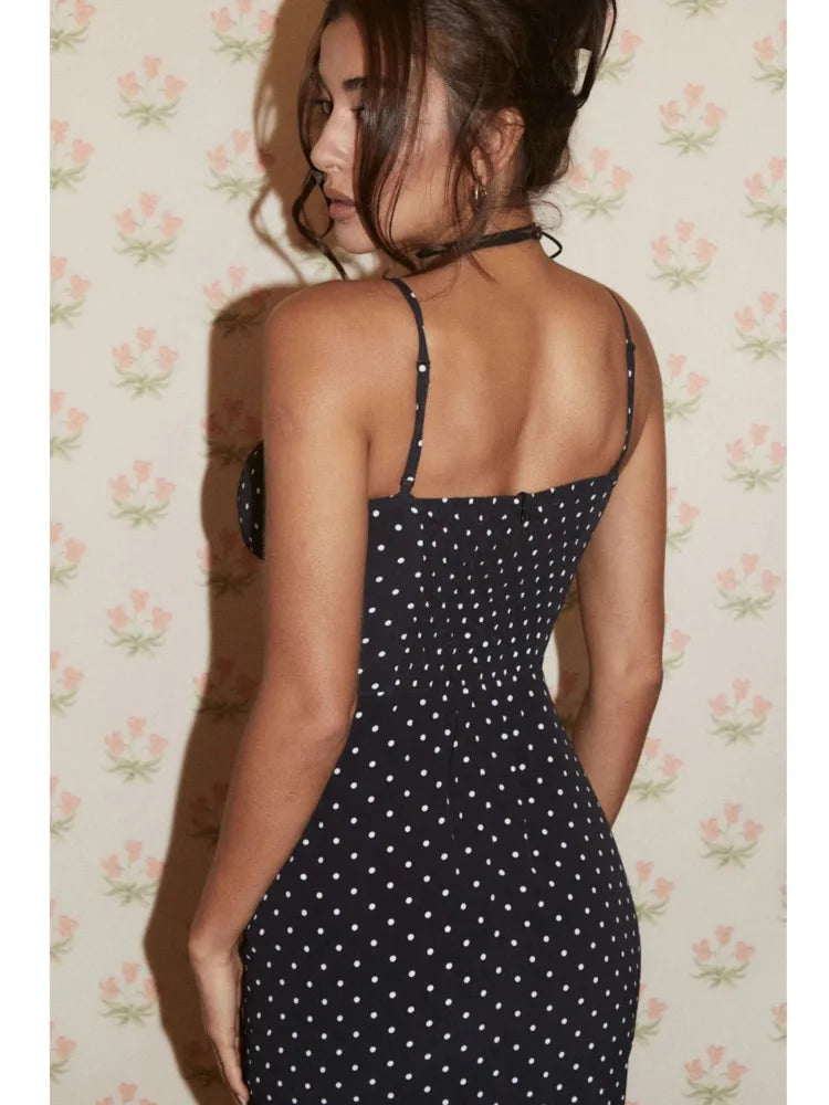 Elegant Sleeveless Polka Dot Lace Patchwork Bodycon Dress Women Backless Female Vestidos Fashion Vacation Summer 2024