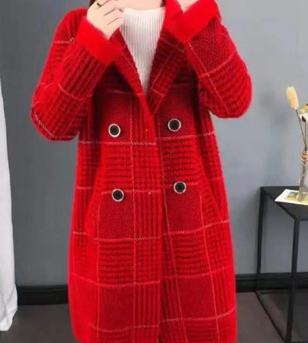 Autumn And Winter 2023 Women's Medium Long Thick Square Plaid Woolen Coat Trend Fashionable Korean Long Sleeve Warm Overcoat New