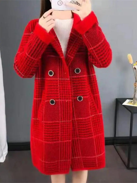 Autumn And Winter 2023 Women's Medium Long Thick Square Plaid Woolen Coat Trend Fashionable Korean Long Sleeve Warm Overcoat New