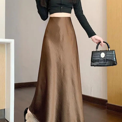 Load image into Gallery viewer, Korean Elegant Black Red Long Skirt Women Autumn Winter Brown High Waist Office Ladies Slim Straight Fishtail Skirt Trend Simple
