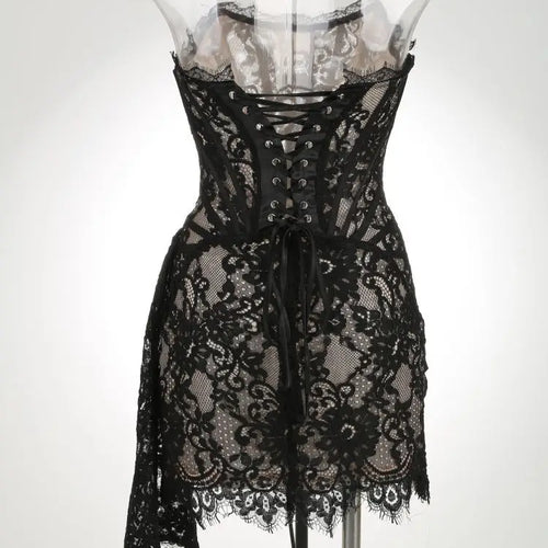 Load image into Gallery viewer, Elegant Lace Strapless Sexy Mini Dress For Women Fashion Off-shoulder Irregular Ruched Bodycon Night Club Party Dress
