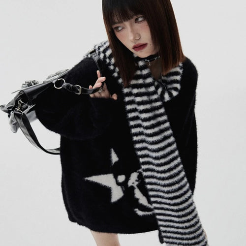 Load image into Gallery viewer, Loose Mohair Thick Sweater Women Y2k Aesthetic Knitted Punk Vintage Pullover Sueter Mujer Harajuku Skull Print Grunge Pull Femme
