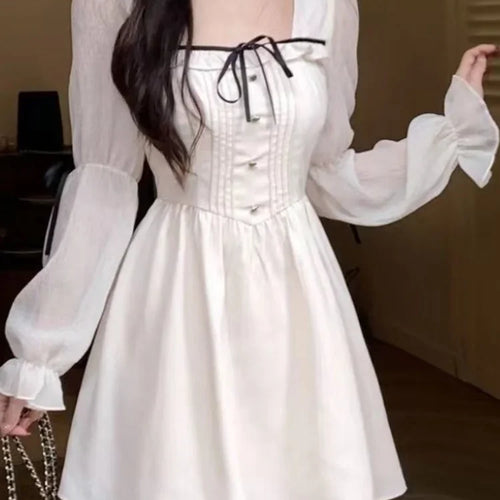 Load image into Gallery viewer, Sweet White Lolita Dress Women Vintage Elegant Bandage Wrap Fairy Princess Short Dresses Party Autumn Mori Soft Girls
