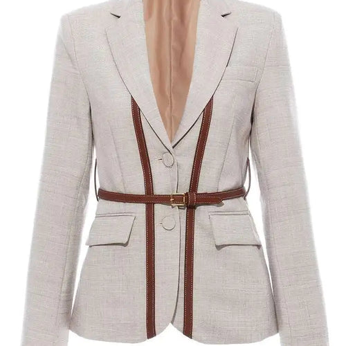 Load image into Gallery viewer, Women Split Pu Leather Brief Short Blazer New Lapel Long Sleeve Loose Fit  Jacket Fashion Tide Spring Autumn 2025 1K458
