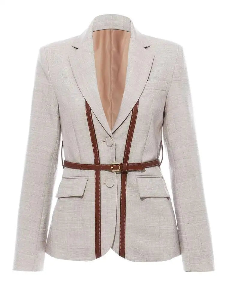 Women Split Pu Leather Brief Short Blazer New Lapel Long Sleeve Loose Fit  Jacket Fashion Tide Spring Autumn 2025 1K458