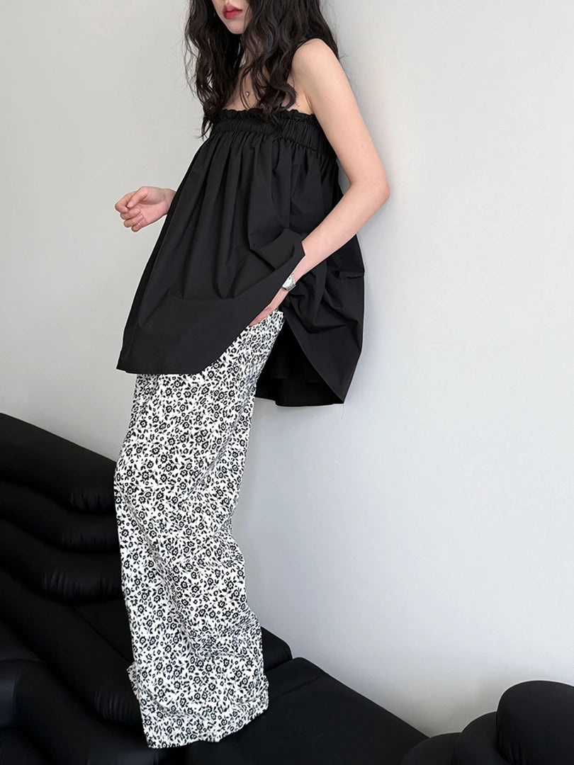 High Elastic Waist Floral Pattern Printed Long Wide Leg Pants New Trousers Women Fashion Tide Spring Autumn 2025 1DJ1473