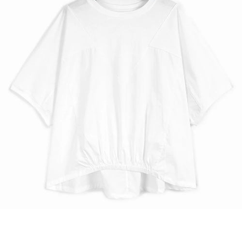 Load image into Gallery viewer, Women Black Irregular Spliced Big Size T-shirt New Round Neck Short Batwing Sleeve Fashion Tide Spring Summer 2025 1DJ1440
