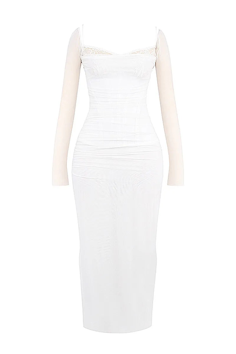 Elegant Sheer Long Sleeve Sexy Maxi Dress For Women Fashion Mesh Strapless Backless Club Party Sexy Long Dress New