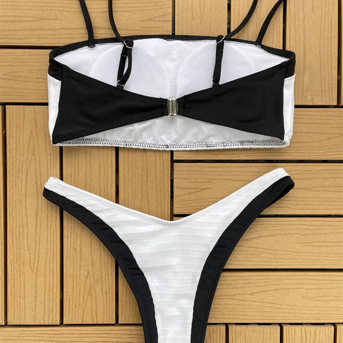 Load image into Gallery viewer, White Black Bandeau Bikini 2024 Female Brazilian Bikini Set Solid High Waist Swimwear Women Bathing Suit For Women
