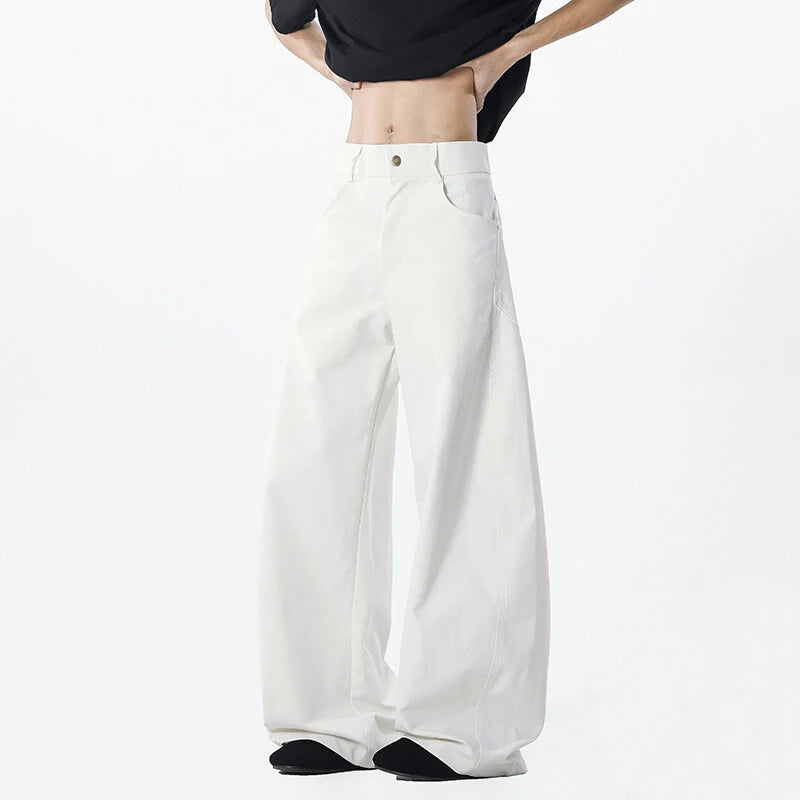 Men' Causal Pants New Korean Style Straight Wide Leg Stylish Handsome Solid Color Trendy Male Loose Bottoms Summer 9W1881