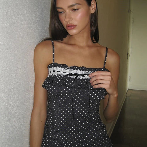 Load image into Gallery viewer, Spaghetti Strap Polka Dot Mini Dress For Women Robe Contrast Color Off-shoulder Sleeveless Backless Club Party Dress
