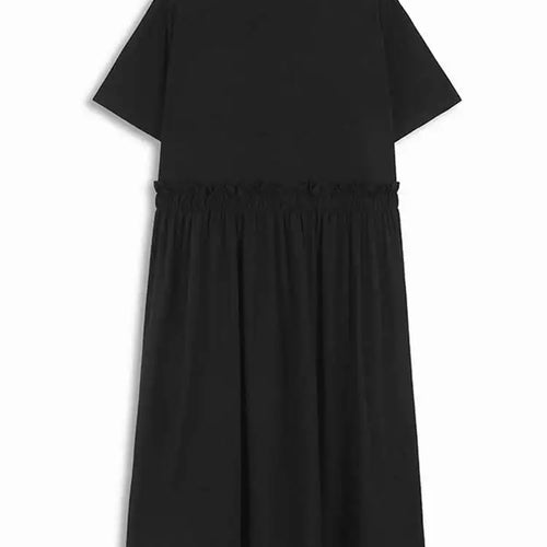 Load image into Gallery viewer, Women Black Pleated Drawstring Big Size Midi Dress New Round Neck Short Sleeve Fashion Tide Spring Summer 2025  1DH6181
