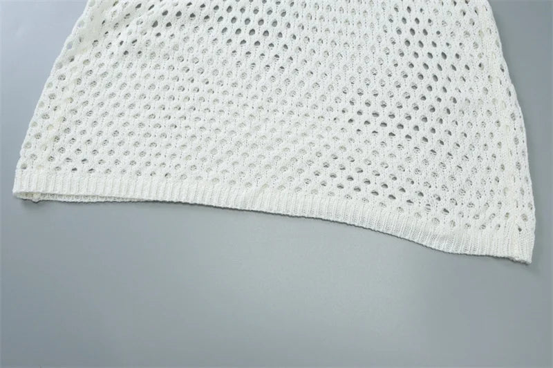 Hollow Out Beach Knit Sexy Mini Dress Women Elegant Halter Lace-up Sleeveless Backless Vacation Club Party Dress