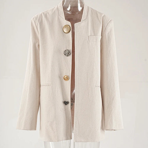 Load image into Gallery viewer, Women Beige Design Buttons Big Size Elegant Blazer New Stand Collar Long Sleeve Jacket Fashion Spring Autumn 2025  CPG1920

