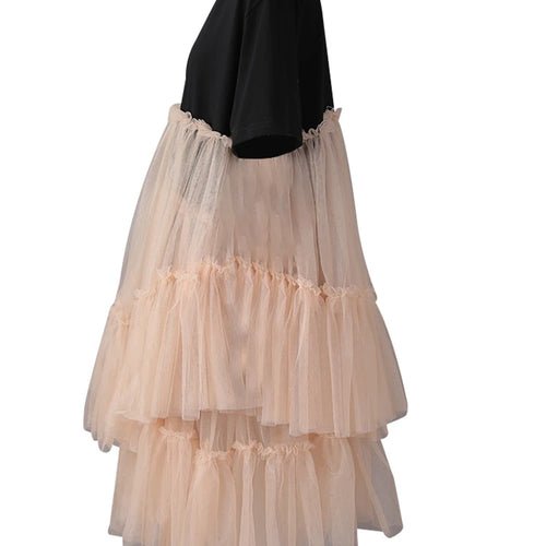 Load image into Gallery viewer, Women Black Mesh Color-block Big Size Knee-Length Dress New Round Neck Short Sleeve Fashion Spring Summer 2025 CPG3040
