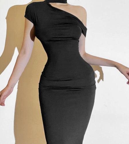 Elegant Sleeveless Irregular Bodycon Dress For Women 2024 Autumn New Fashion Long Dress Off Shoulder Party Evening Dress