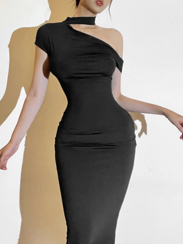 Elegant Sleeveless Irregular Bodycon Dress For Women 2024 Autumn New Fashion Long Dress Off Shoulder Party Evening Dress