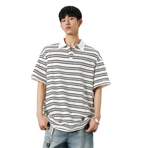 Load image into Gallery viewer, Men's Short Sleeve T-shirts New Summer Korean Contrast Color Striped  Fake Two-Piece Tide Lapel Pullover Male Tees 9W1944
