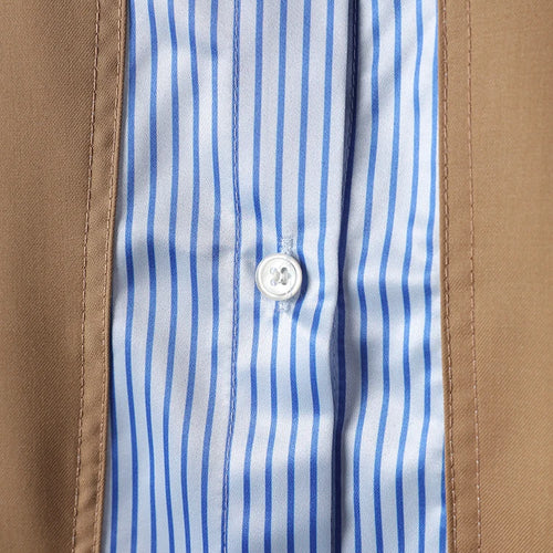 Load image into Gallery viewer, Women Khaki Striped Color-block Big Size Casual Blouse New Lapel Long Sleeve Shirt Fashion Tide Spring Autumn 2025 7AB8930
