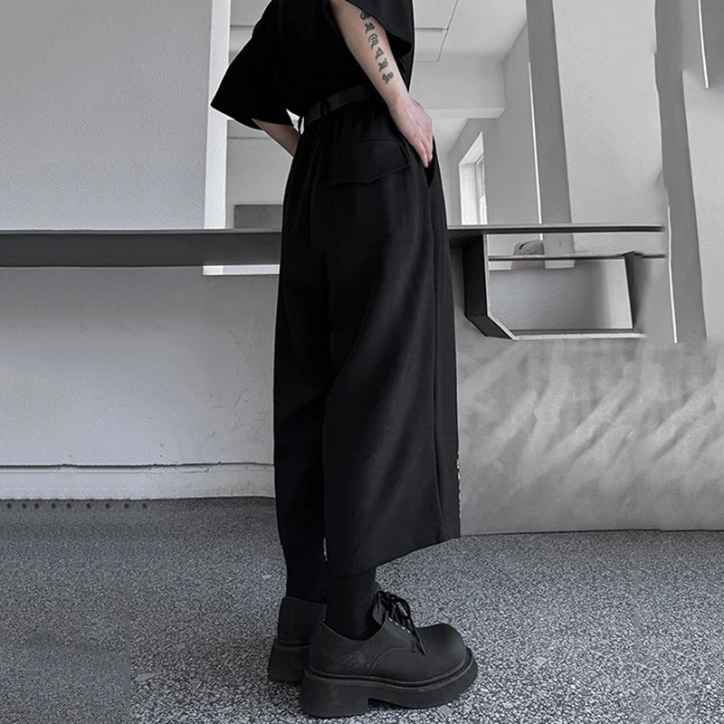 Male Straight Pants Chinese Style Elastic Waist Loose Trendy Men's Casual Trousers Dark Wear Men Clothing 9C5548