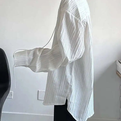 Load image into Gallery viewer, Women White Big Size Bandage Blouse New Round Neck Long Sleeve Loose Fit Shirt Fashion Tide Spring Autumn 2025 1DH1737
