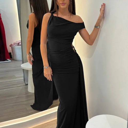 Load image into Gallery viewer, Oblique Shoulder Backless Sexy Maxi Dress For Women Fashion Off-shoulder Sleeveless High Waist Bodycon Club Long Dress
