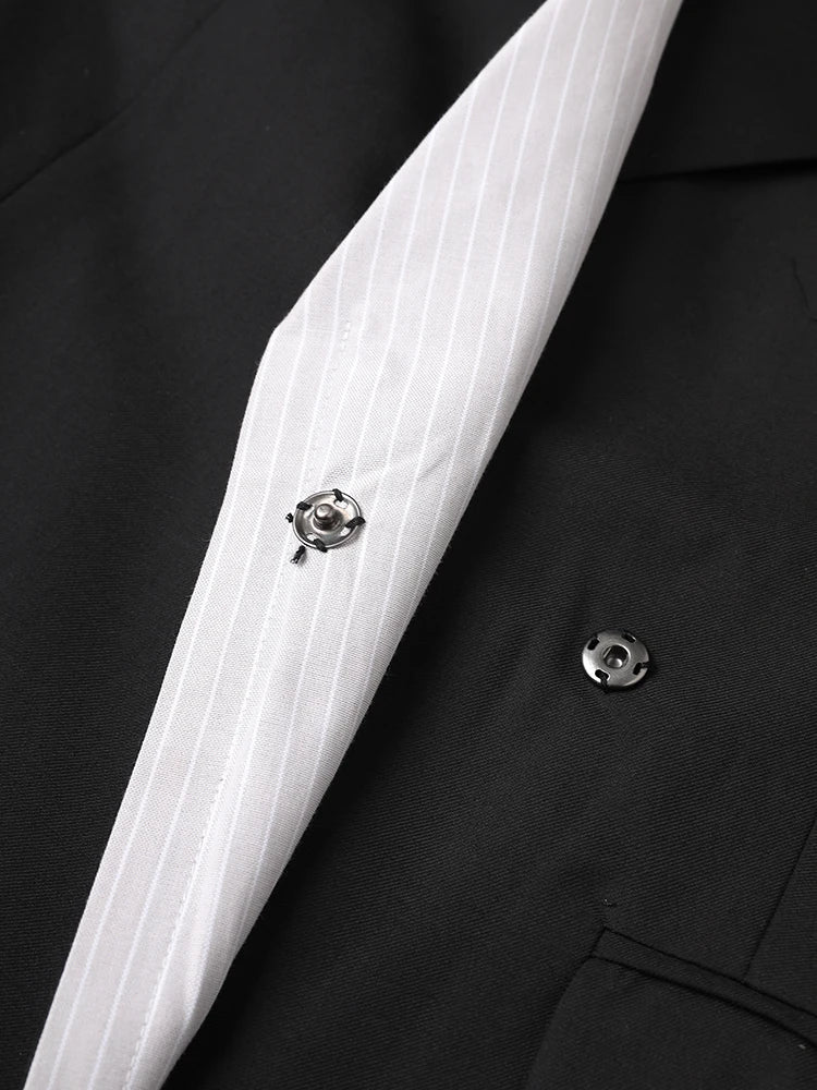 Women Black Striped Color-block Big Size Blazer New Lapel Long Sleeve Jacket Fashion Tide Spring Autumn 2025 2AA2393