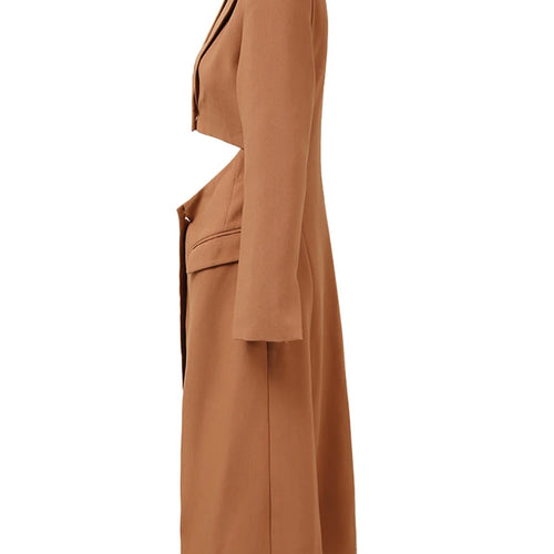 Load image into Gallery viewer, Women Brown Irregular Spliced Long Elegant Blazer New Lapel Long Sleeve Jacket Fashion Tide Spring Autumn 2025 26D9036
