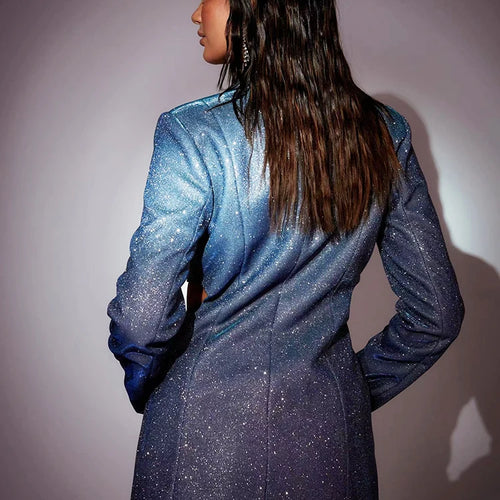 Load image into Gallery viewer, Sexy Glitter Shiny Women Blazer Dress Blue Long Sleeve Hollow Out Dress Female Autumn Skinny Elegant Party Clubwear 2022
