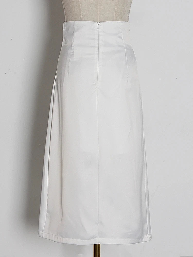 Solid Minimalist Spliced Fold Skirts For Women High Waist Patchwork Zipper Temperament Skirt Female Fashion Style