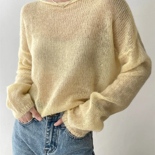 Load image into Gallery viewer, Thin Beige Big Size Knitting Sweater Round Neck Long Sleeve Women Pullovers New Fashion Tide Spring Summer 2025 1DF0250
