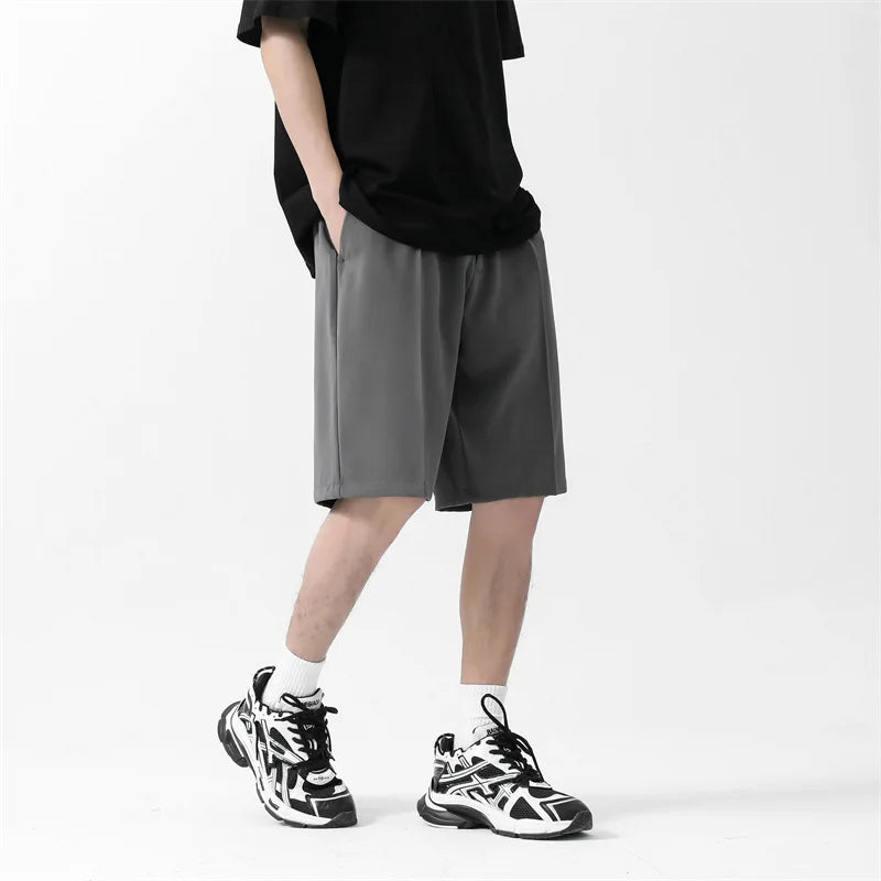 Fashion Men's Suit Shorts Loose Ice Silk Solid Color Summer Casual Kroean New Trendy Male Five Quarter Pants 2025 9W1349