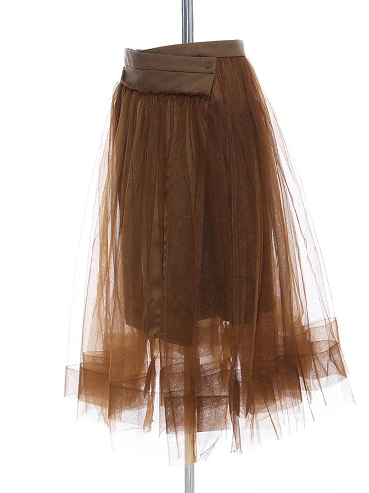 Patchwork Zipper Skirts For Women High Waist Mid Elegant Temprament Ball Gown Skirt Female Summer Fashion Clothing