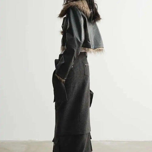 Load image into Gallery viewer, High Waist 30% Wool Gray Pocket Slit Elegant Woolen Half-body Skirt Women Fashion Tide New Autumn Winter 2025 1DH4038
