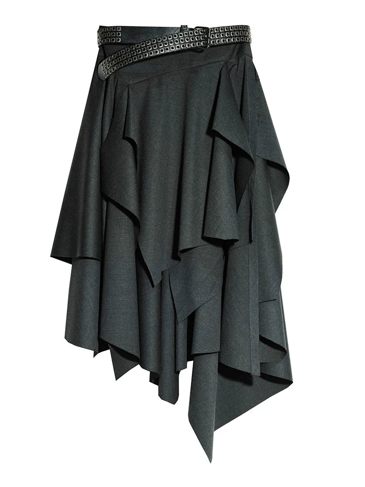 High Waist Dark Gray Cut Style Burr Irregular Slit Half-body Skirt Women Fashion Tide New Spring Autumn 2025 1DH9336
