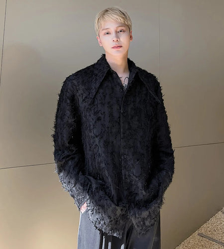 Male Shirts New Personalized Threedimensional Patterned Long Sleeved Shirt Korean Version Trendy Feather Casual Top 9W1280