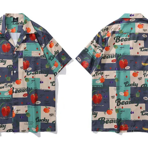 Load image into Gallery viewer, Vintage Summer Shirts Streetwear Retro Fruit Graphic Printed Summer Hawaiian Blouse Harajuku Baggy Short Sleeve Button Up Tops
