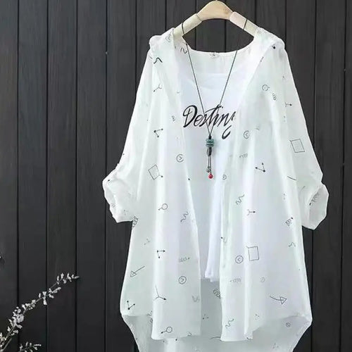 Load image into Gallery viewer, Women's Shirts Hooded Sunscreen Long Sleeved Shirt Female Top Summer New Coat Medium Long Jacket Thin Printed Blouse

